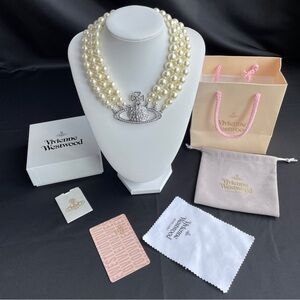 Vivienne Westwood Cream Pearl Necklace with Silver Orb